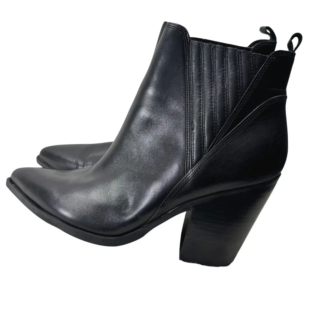 Marc Fisher LTD Gadri Ankle Boot Women 12 Black Leather Pointed Toe Block Heel - Picture 6 of 16